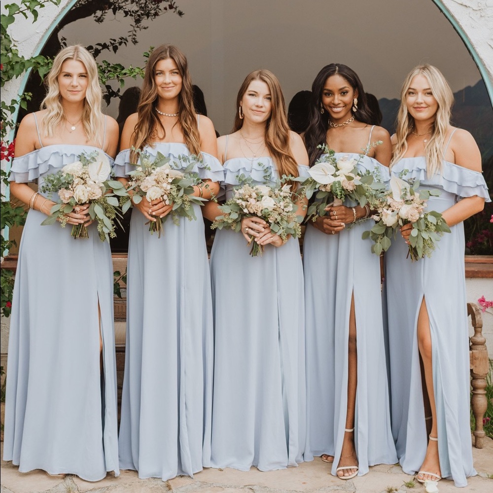 Show Me Your Mumu Blue Maxi Dress Emma Bridesmaid Steel Blue Chiffon Sz Xs - Picture 6 of 13